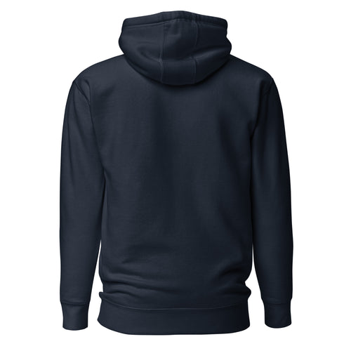 Back view of navy Row More, Worry Less rowing hoodie