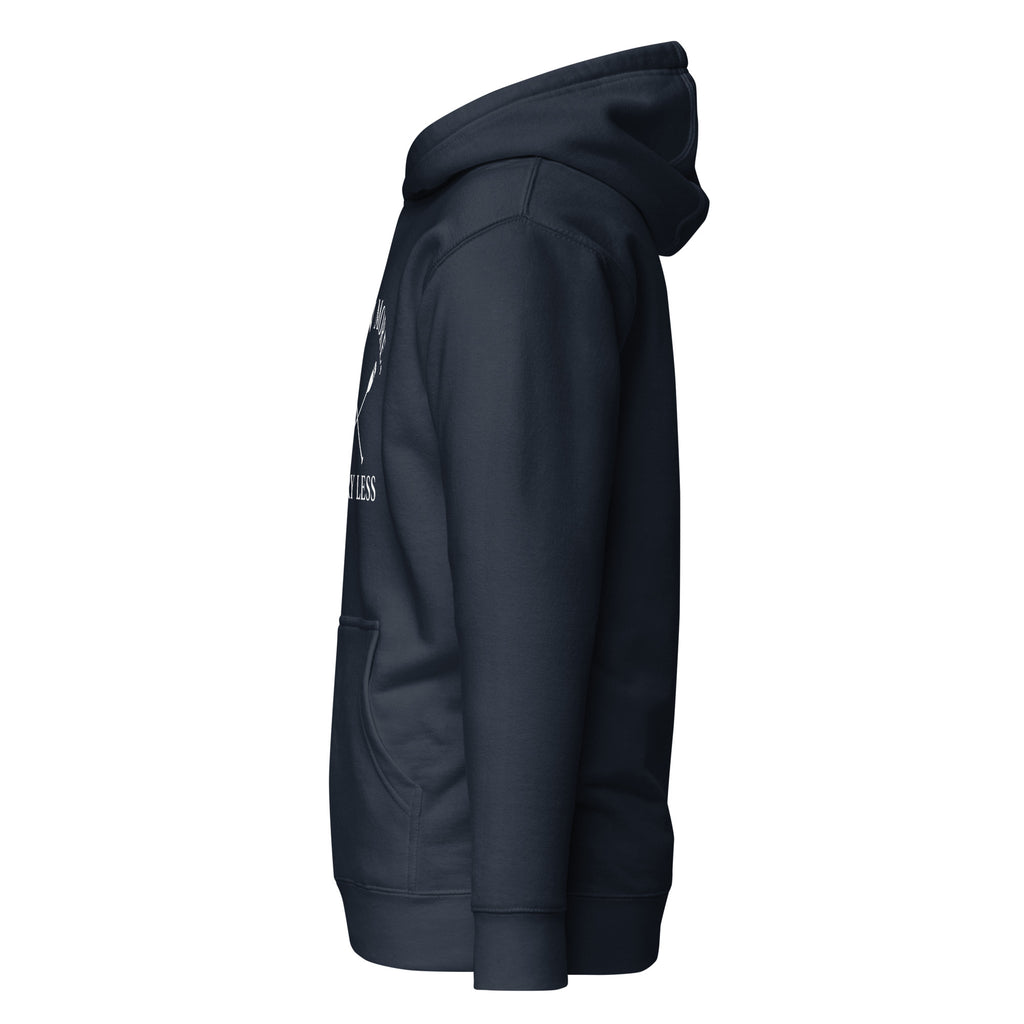 Side view of navy Oak & Oar rowing hoodie